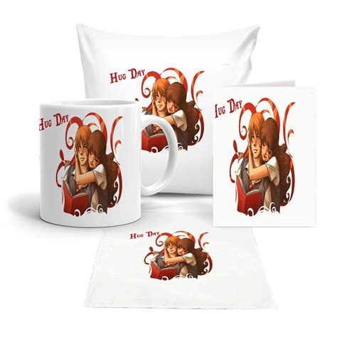 Buy Khakee Hug Day Theme Cushion Cover (12") with Filler and Coffee Mug ...