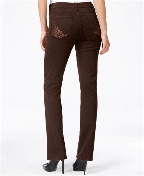 NYDJ Petite Embellished-pocket Bootcut Jeans in Brown - Lyst
