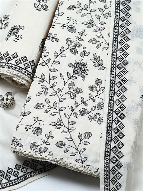 Embroidered Cotton Blend Unstitched Suit With Pant & Dupatta – mbz.in