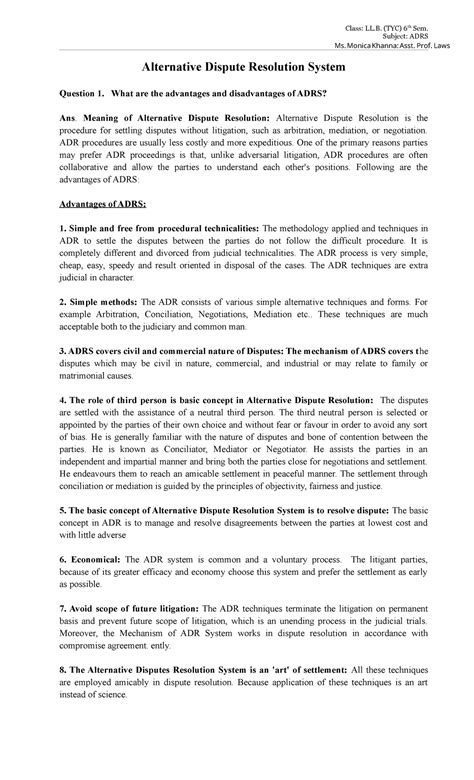 ADRS: Advantages and Disadvantages of Alternative Dispute Resolution ...