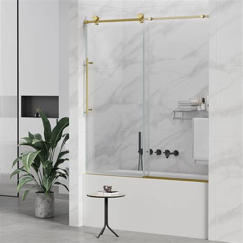 Sunrosa 60" W x 60" H Frameless Tub Shower Door, Sliding Tub Door with ...