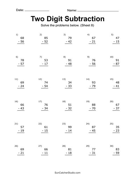 Two-Digit Subtraction Worksheets (Printable Math Drills) – Free ...