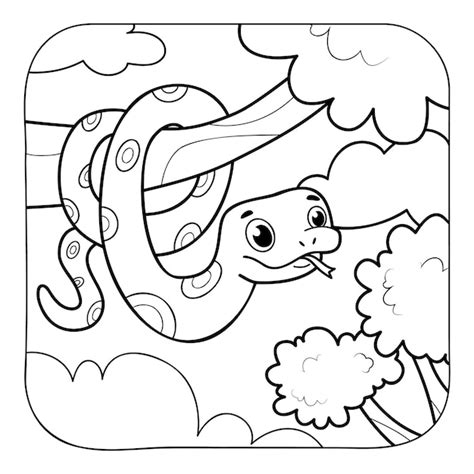 Snake black and white coloring book or coloring page for kids nature ...