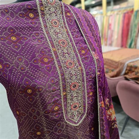 Amazing purple bandhani Shimmer silk - Graceful embroidery neck tie ...