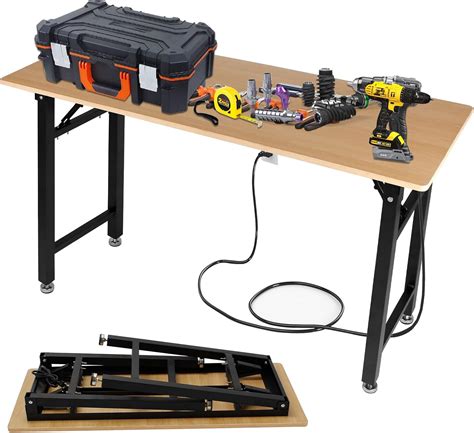Adjustable Workbench 48" Foldable Workbench With Power Outlet - Heavy Duty 2000 Lbs Capacity For ...