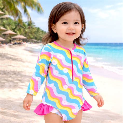 Pink Zigzag Frill, Toddlers & Kids Swimwear with matching Swim Cap, pl ...