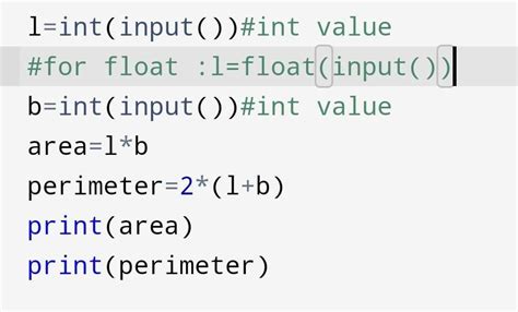 Write a program in python to find the area and perimeter of a rectangle ...