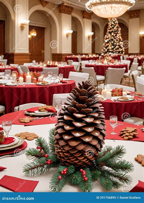 Photo of Christmas Pinecone Decorations on a Festive Tablecloth with a ...