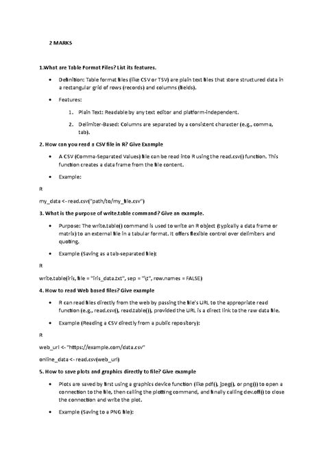 R Programming 2 - Unit 2 Notes on Data Handling and Functions - Studocu