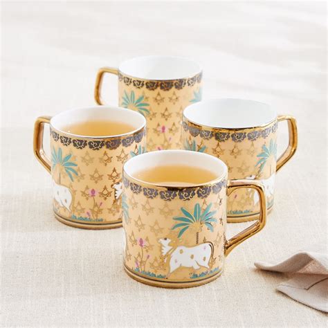 Buy Corsica Iris Director Set of 4 Bone China Printed Coffee Mugs ...