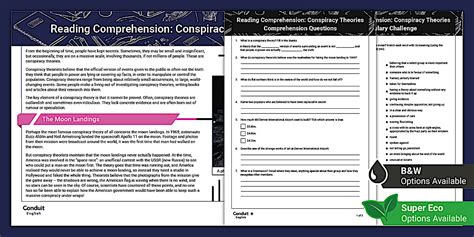 BGE Reading Comprehension: Conspiracy Theories - Twinkl