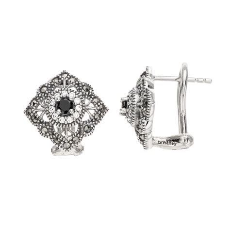Lavish by TJM Sterling Silver Black Spinel, Marcasite & Cubic Zirconia ...