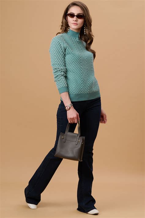 Gipsy Women Turtle Neck Regular Full Sleeves Acrylic Fabric Sage Sweat