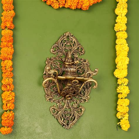 Buy Brass Handcrafted Saraswati Wall Hanging Diya - 13 inch x 8 inch ...