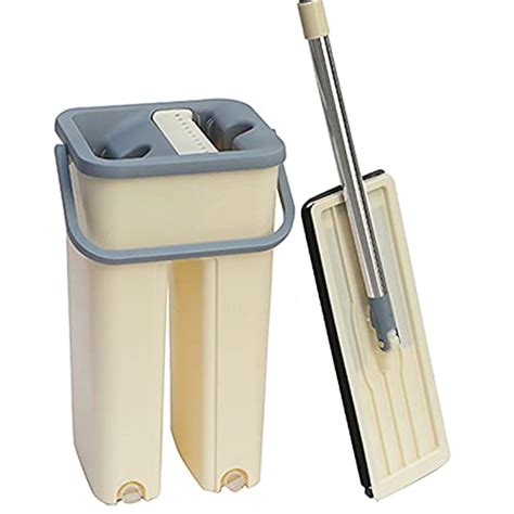 Star Products Flat Mop with Bucket Hands-Free Microfiber Flat Spin Mop ...