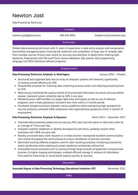 Image result for Data Processing Resume