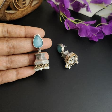 "Salena" Dual tone Oxidized jhumka earrings – The Fiona Store