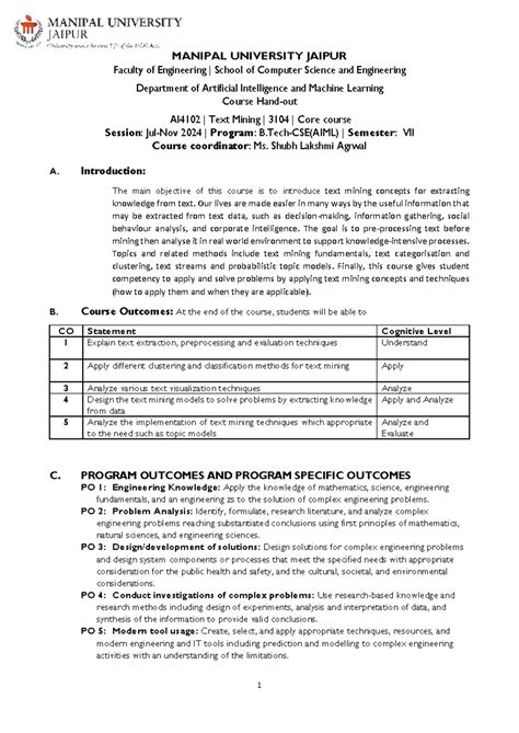 AI4102 Text Mining Course Handout - Jul-Nov 2024 Overview - Studocu