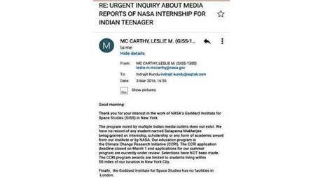 NASA denies offering internship to Bengal girl Sataparna: Have a look ...