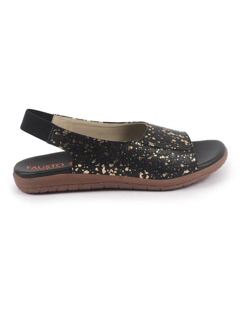 Buy Women Black Shiny Sandal With Cushioned Footbed Online – FAUSTO.in