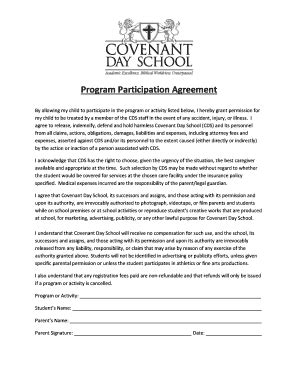 Fillable Online Program Participation Agreement - Covenant Day School ...