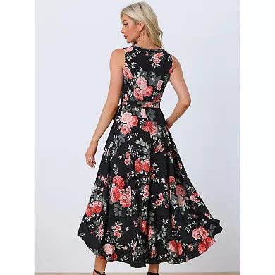 Maxi Dress for Women Casual V Neck Floral Print Belt Sleeveless Long ...