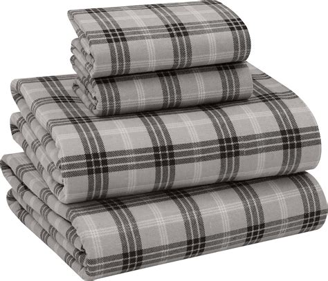 Ruvanti Flannel Sheets - 100% Cotton, Dark Grey Plaid, Queen Size ...