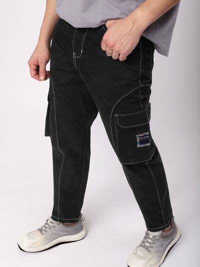 Buy Men's Black Cut and Sew Contrast Stitch Cargo Pants at Beyoung