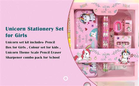 Buy SILLYME 7pcs Unicorn Stationery Set for Girls - Unicorn Pencil Box ...