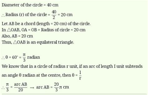 In a circle of diameter 40cm the length of a chord is 20 - Brainly.in