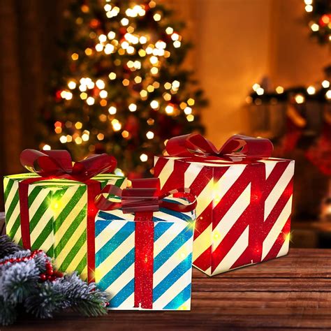 Buy Lighted Gift Boxes Set of 3, Christmas Lighted Gift Boxes w 48 LED ...