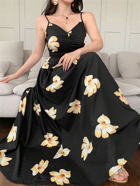 DAZY French Holiday Style Ditsy Floral Black Slip Dress For Women ...