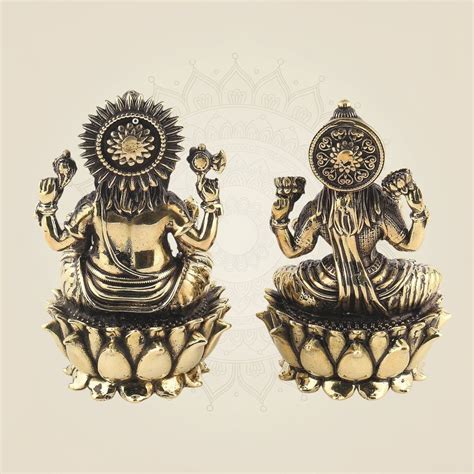 Brass Ganesh Lakshmi Idol - Light Handcrafted Murti