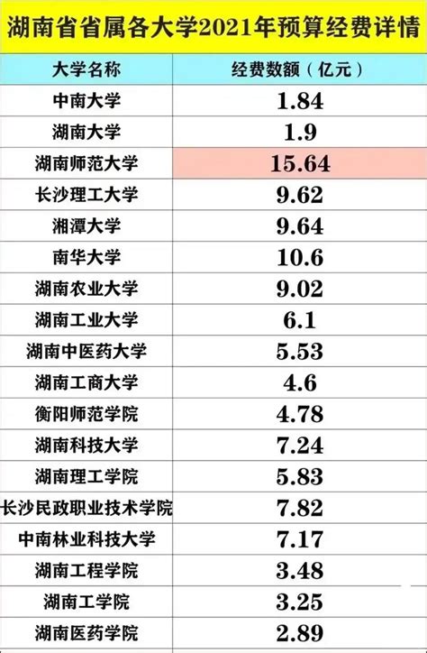 湖南18所省内重点大学2021经费预算排行：湖南师范排名第一，中南大学不到两亿_湖南教育_聚汇数据