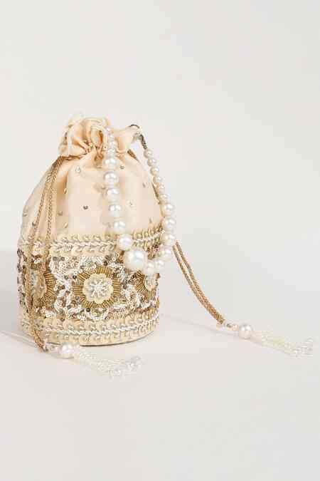 Buy Gold Embroidery, Beads Ama Floral Potli Bag by The Tan Clan Online ...