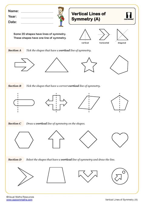 Vertical Lines of Symmetry (A) Worksheet | PDF printable Geometry ...