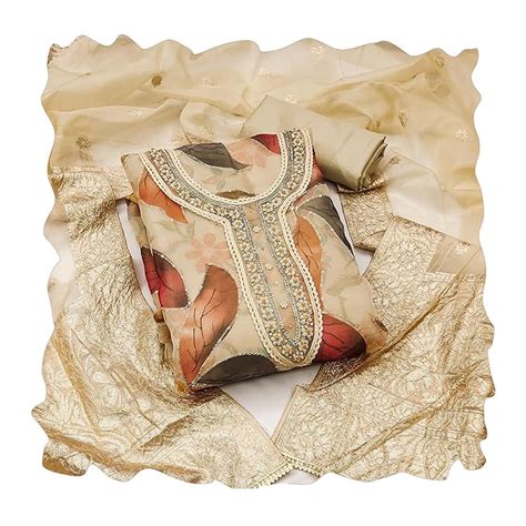 Buy MANVAA Women'S Beige Unstitched Stylish Handwork, Thread Sequence ...