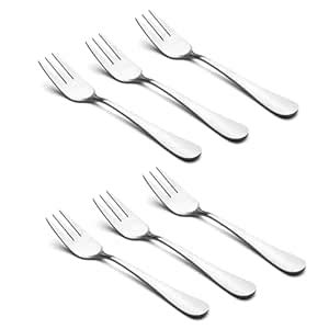 HornTide 6-Piece Dessert Forks Set 3 Tines Fruit Salad Fork Flatware ...