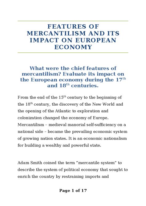 Mercantilism - FEATURES OF MERCANTILISM AND ITS IMPACT ON EUROPEAN ...