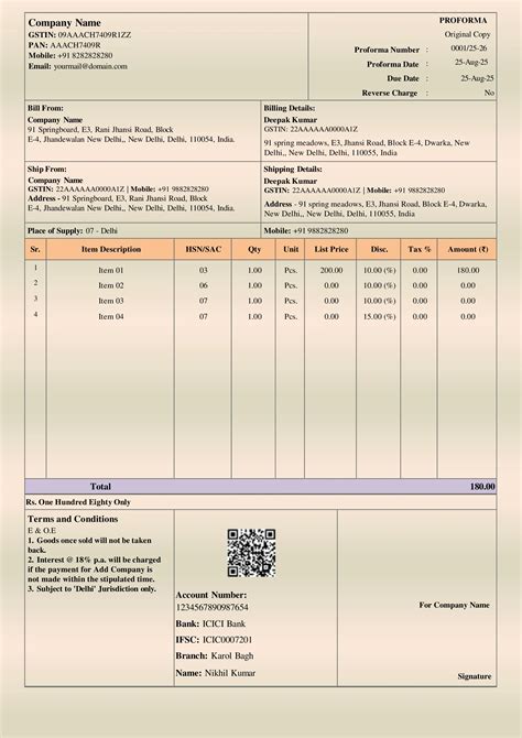 Pro Forma Invoice Format in Word Excel and PDF Free Download