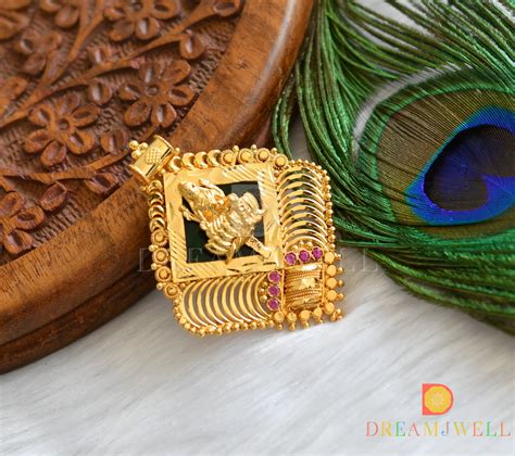 Gold tone pink stone green Lakshmi Kerala style pendant dj-37900 ...