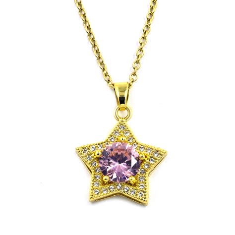 Super Shiny Star Chain Pendant with Pink Colour Diamond – Anisa