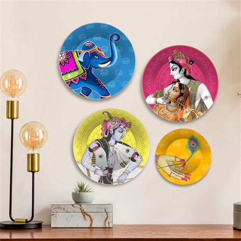 Lord Krishna with Cows Premium Wall Plates Painting Set of Four ...
