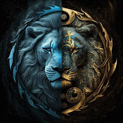 Blue and Gold Lion | Löwen illustration, Löwe fotografie, Fantasy kunst