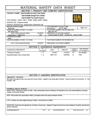 Fillable Online Garage Concrete Floor Sealer ( 5 Gal. Unit ) EU.xls ...