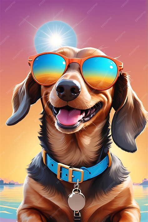 A illustration of happy smiling Dachshund dog with reflective sun ...