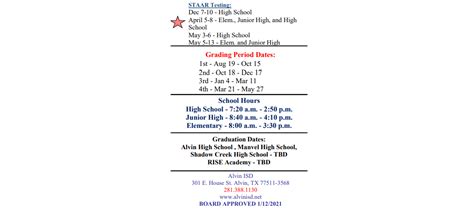 Assets - School District Instructional Calendar - Alvin Isd - 2021-2022