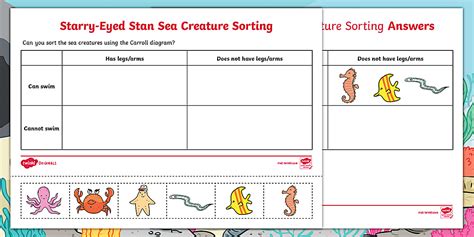 Starry-Eyed Stan Sea Creatures Carroll Diagram Worksheet