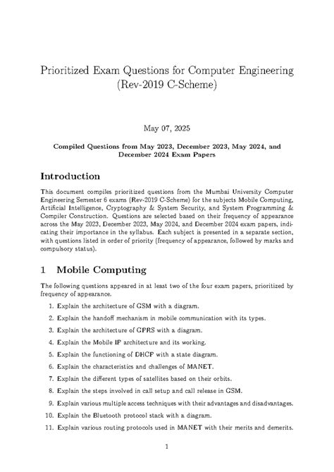 Prioritized Exam Questions for Computer Engineering (CE 6) - May 2025 ...