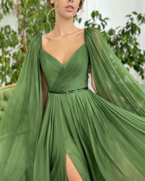 Draped Royal Olive Gown | Teuta Matoshi
